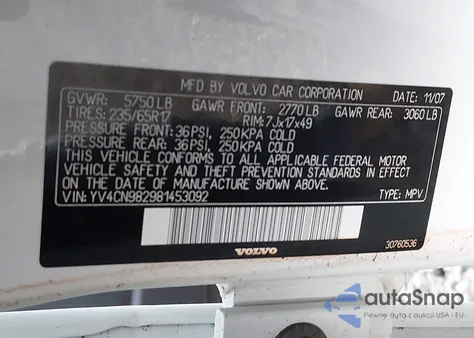 2008 Volvo Xc90 3.2 from USA, damaged, VIN YV4CN982981453092